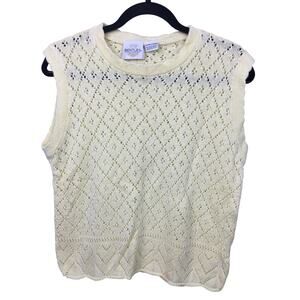 JR Bentley Butter Yellow Cottagecore Scalloped Open Knit Pullover Vest Size XL